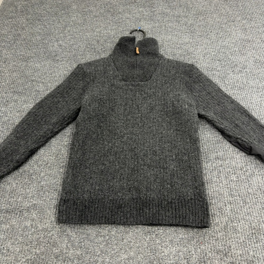 Fjallraven Sweater Mens XS Grey Wool Quarter Zip Mock Neck Elbow Patches G1000